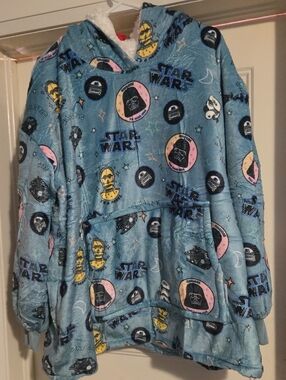 Star Wars Blue Plush Hoodie with Character Motifs